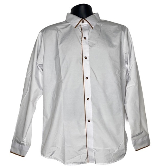 VSKA Piped Two-Tone Dress Shirt (Color:White/Windsor Tan, Size:XXXL Asian size) - Picture 1 of 3